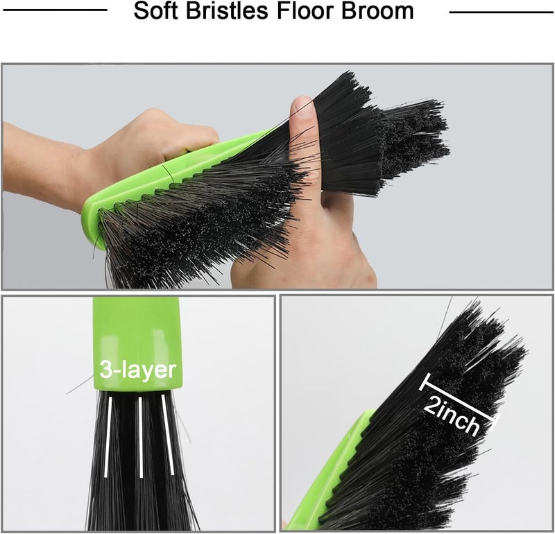Dodifker Soft Bristles Green Angle Broom Long Handle Indoor Broom for Hardwood Floor Sweeping Floor Cleaning Broom - Image 5